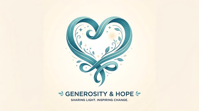 Heart-shaped ribbon, simple text, crisp vector graphics, and a concept of generosity and hope