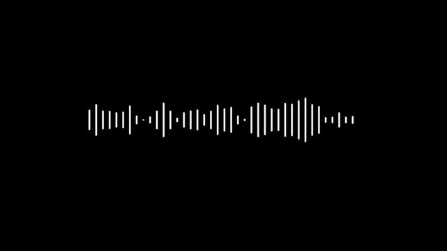 Audio waveform visualizer animation, Minimalist monochrome audio wave visualizer animation, Bright audio wave digital frequency animation on black background.