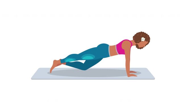 Woman Practicing Mountain Climber Exercise: A woman with curly hair, wearing athletic wear, demonstrates the mountain climber exercise on a yoga mat, focusing on core strength and cardio.