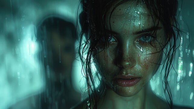 Woman and man in the rain