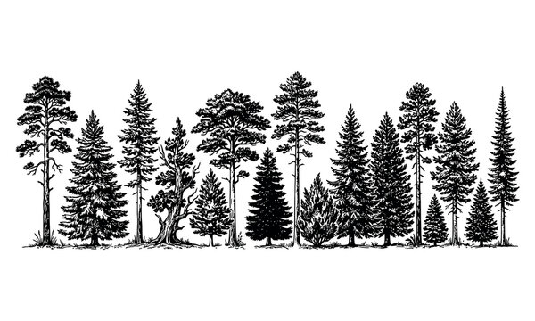 Detailed forest tree silhouette collection for landscape and nature graphics