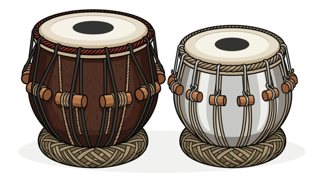 Indian Tabla Drums - Traditional Percussion Instruments Isolated on White Background
