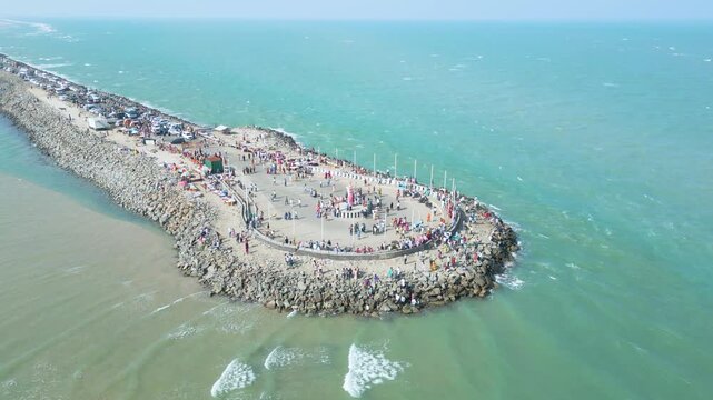 Aerial view of Ram Setu, dhanushkodi, Rameswaram Island, Tamil Nadu, India.