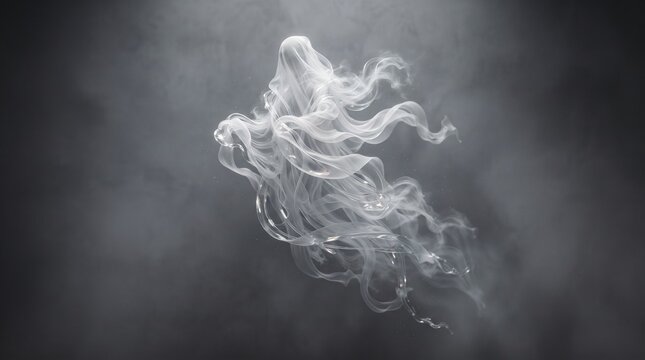 Abstract ethereal smoke or vapor swirling in a dark moody background creating a mysterious and ghostly atmosphere