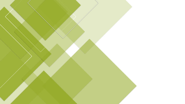 Overlapping transparent green squares abstract vector background. Contemporary green geometric shapes white background.