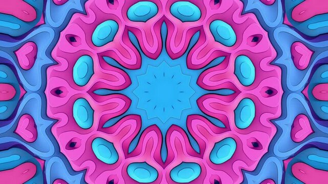 Vibrant magenta pink and cyan blue rounded bubble mandala kaleidoscope pattern for fun playful dynamic visual projects aesthetic background