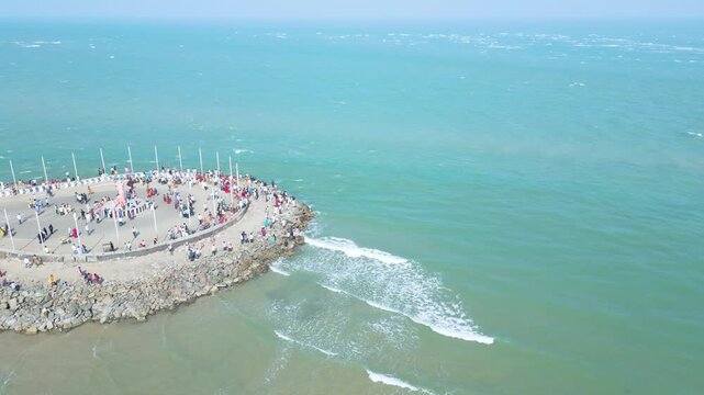 Aerial view of Ram Setu, dhanushkodi, Rameswaram Island, Tamil Nadu, India.