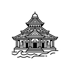 Fototapeta premium Traditional Indonesian Mosque Architecture Line Art.