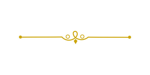 Golden decorative divider line with ornate scrollwork and dots, isolated on transparent background © TawfikStock