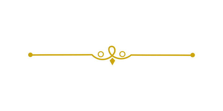 Golden decorative divider line with ornate scrollwork and dots, isolated on transparent background