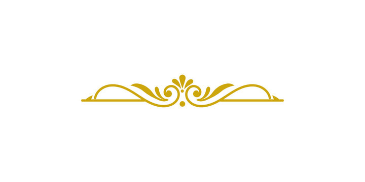 Golden ornamental divider element with elegant scroll work and flourishes, a classic decorative design accent isolated on transparent background