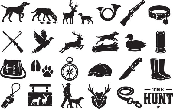 Deer Hound Classic Hunting Dog Tracker Stag Icon Set - Minimalist Vectors