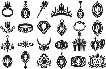 Elegant Jewelry Ornament Tulip Pendant Ring Floral Icon Set - Minimalist Vectors © Kien