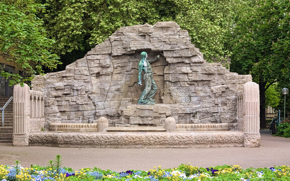Osnabruck, Germany. Haarmann's Fountain, a monument to miners. It was created in 1909 and named after August Haarmann, the iron and steel engineer and donator of monument. Sculptor Adolf Graef.