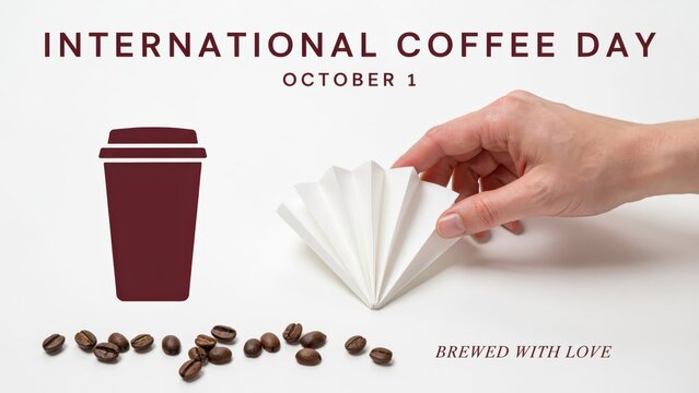 International Coffee Day Celebration with Coffee Cup and Beans on October 1