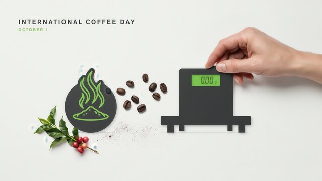International Coffee Day Celebration with Coffee Cup Beans Plant and Donation Machine Illustration