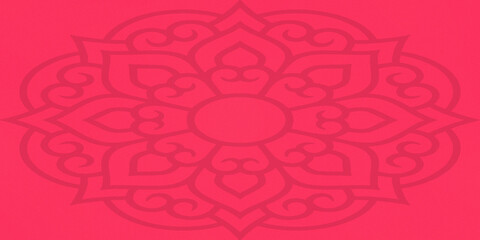 Obraz premium Red traditional eastern pattern featuring stylized lotus floral elements on flat surface.