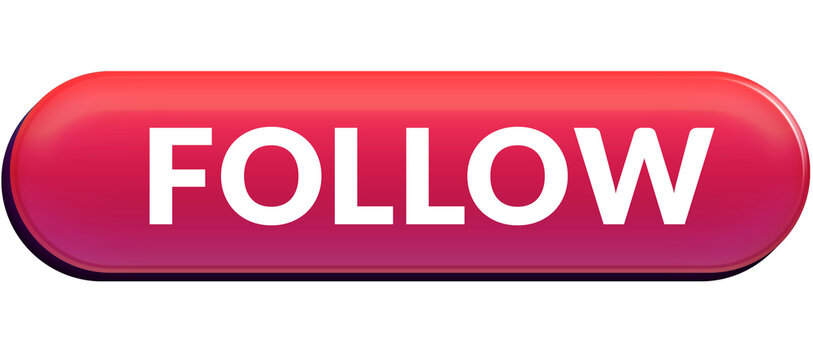 Follow Glossy Red Pink Rounded CTA Button PNG Transparent Background, Social Media Web UI Button