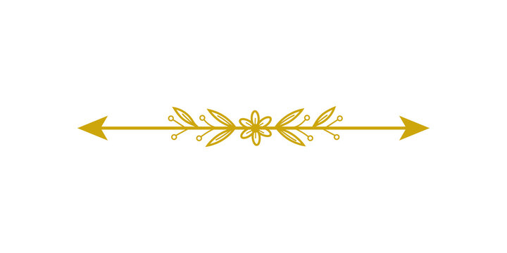 Elegant gold floral arrow divider isolated on transparent background a decorative golden horizontal line with arrows and a delicate flower design