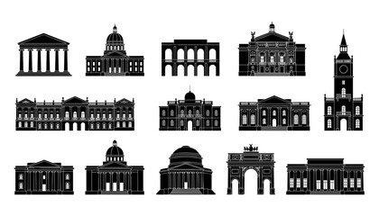 Buildings with Classical and Modern Architectural Styles in Black and White Featuring Architecture, Design © MstMomotaz
