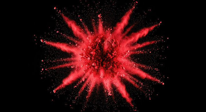 Vibrant Red Powder Explosion Burst Isolated on Black Background for Cr