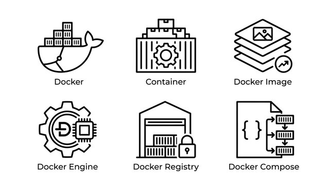 Docker and Containerization Technology Icon Set