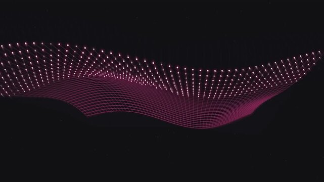 Dynamic motion graphics animation featuring matrix of glowing light particles flowing across dark background as modern digital technology concept backdrop.