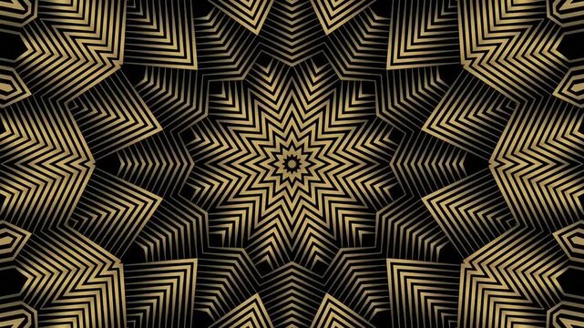 Luxurious gold geometric kaleidoscope background elegant line star pattern aesthetic abstract motion visual template graphic design video backdrop element