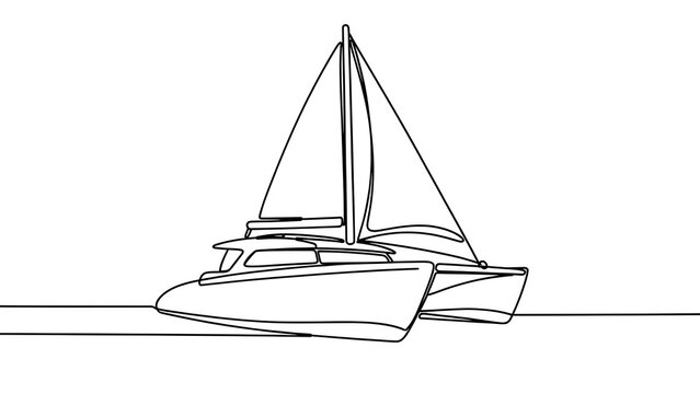 Minimalist sailboat line art on white background.