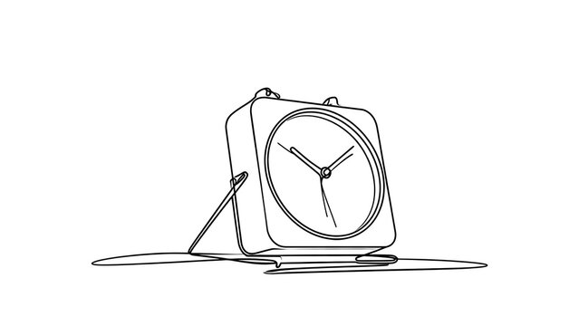 Minimalist alarm clock sketch white background.
