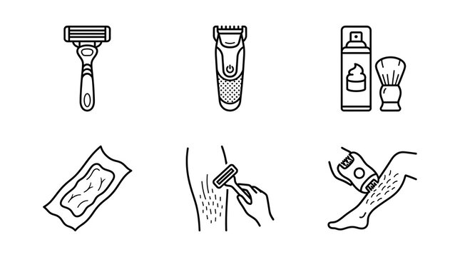 Hair Removal and Shaving Line Icon Set
