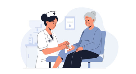 Fototapeta premium Nurse administering injection to elderly woman, medical illustration, healthcare concept