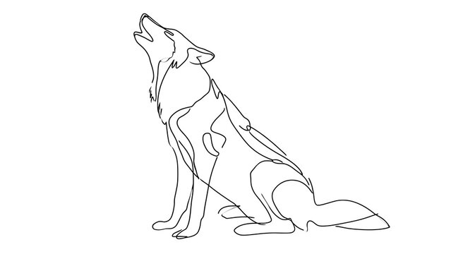 Minimalist wolf line art illustration white background.