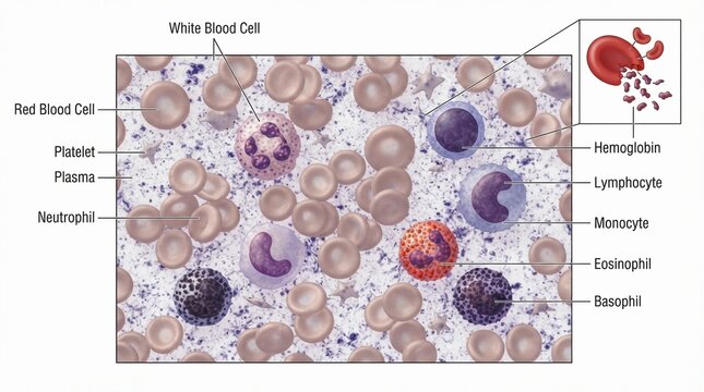Human Blood Cells Anatomy with Educational Labels