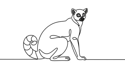 Obraz premium Minimalist line art lemur white background.