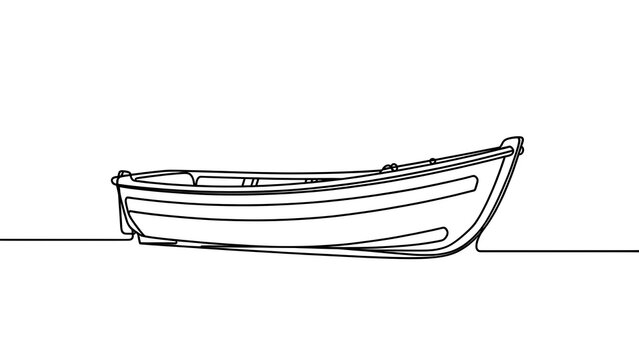 Minimalist line art boat drawing white background.
