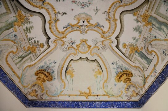 Piazza Armerina, Sicily 01.02.2020: Decorative fresco adorns one of the vaults of the historic buildings in the center of Piazza Armerina