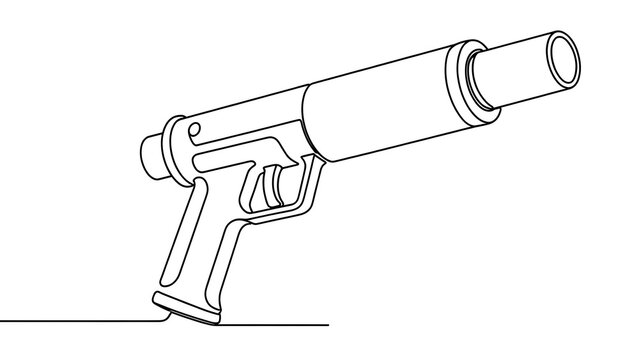 Futuristic ray gun illustration on white background.