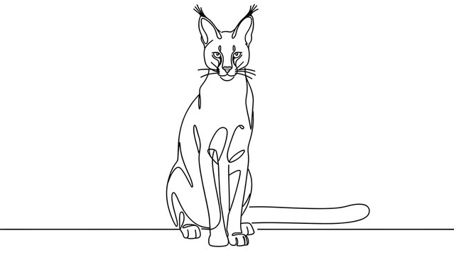 Minimalist line art cat drawing white background.