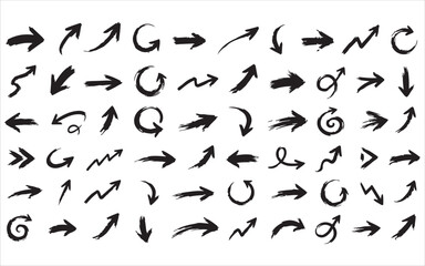 Fototapeta premium Large set of black hand drawn ink brush arrows and pointers with handdrawn pointers direction graphics pointing collection isolated creative