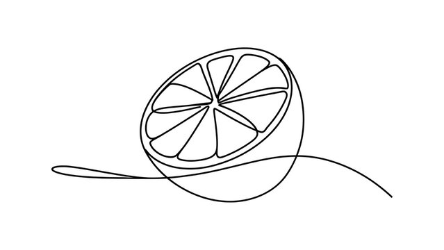 Minimalist line art orange slice white background.