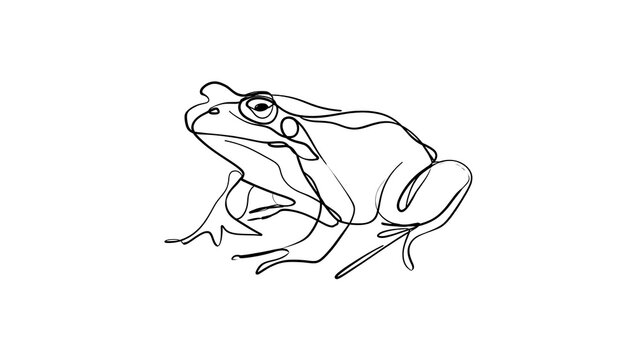 Line art frog illustration white background.
