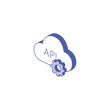 Cloud api service isometric icon with technical gear