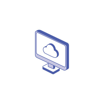 Isometric computer monitor with cloud computing symbol