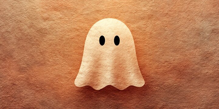 Minimalist paper ghost icon isolated on textured brown background for Halloween design projects