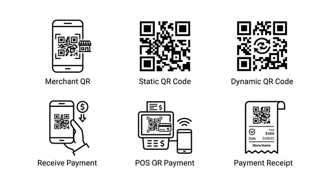 QR Code Payment Icon Set for Mobile Banking and Transactions