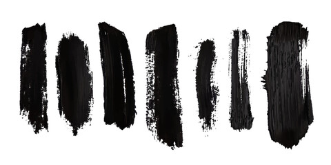 A collection of bold, black brushstrokes, each with a distinct texture and form, are displayed against a clean white backdrop, creating a striking graphic element. © RD Visuals
