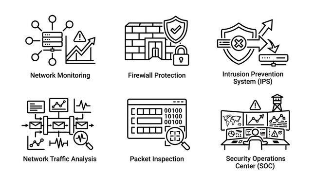 Cybersecurity Network Monitoring and Information Security Icons