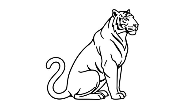 Illustration of a sitting tiger on white background.