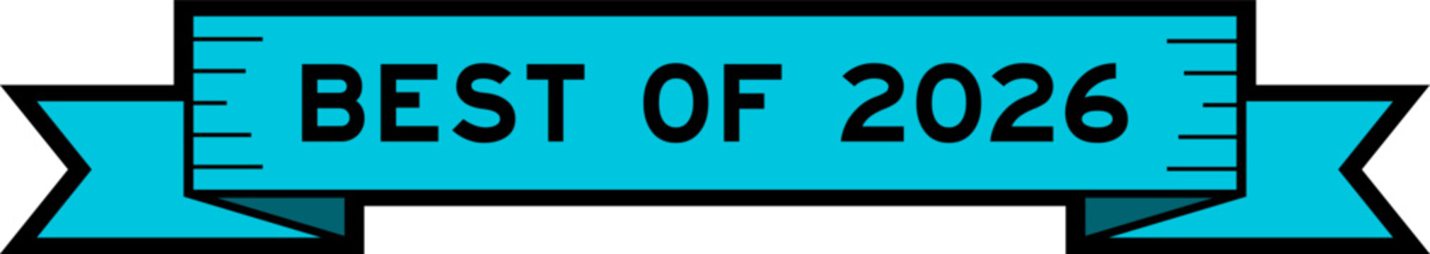 Ribbon label banner with word best of 2026 in blue color on white background